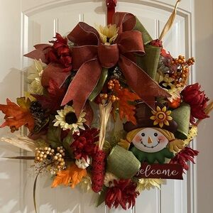 Autumn Harvest Wreath with Red and Green Accents